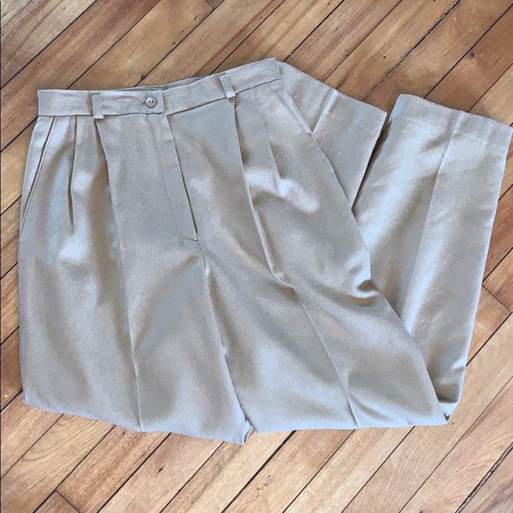 Tan wool pleated pants